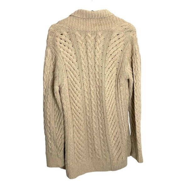 Talbots Collection Long Cable Knit Wool Angora Cashmere Cardigan Sz M Neutral - Picture 2 of 8